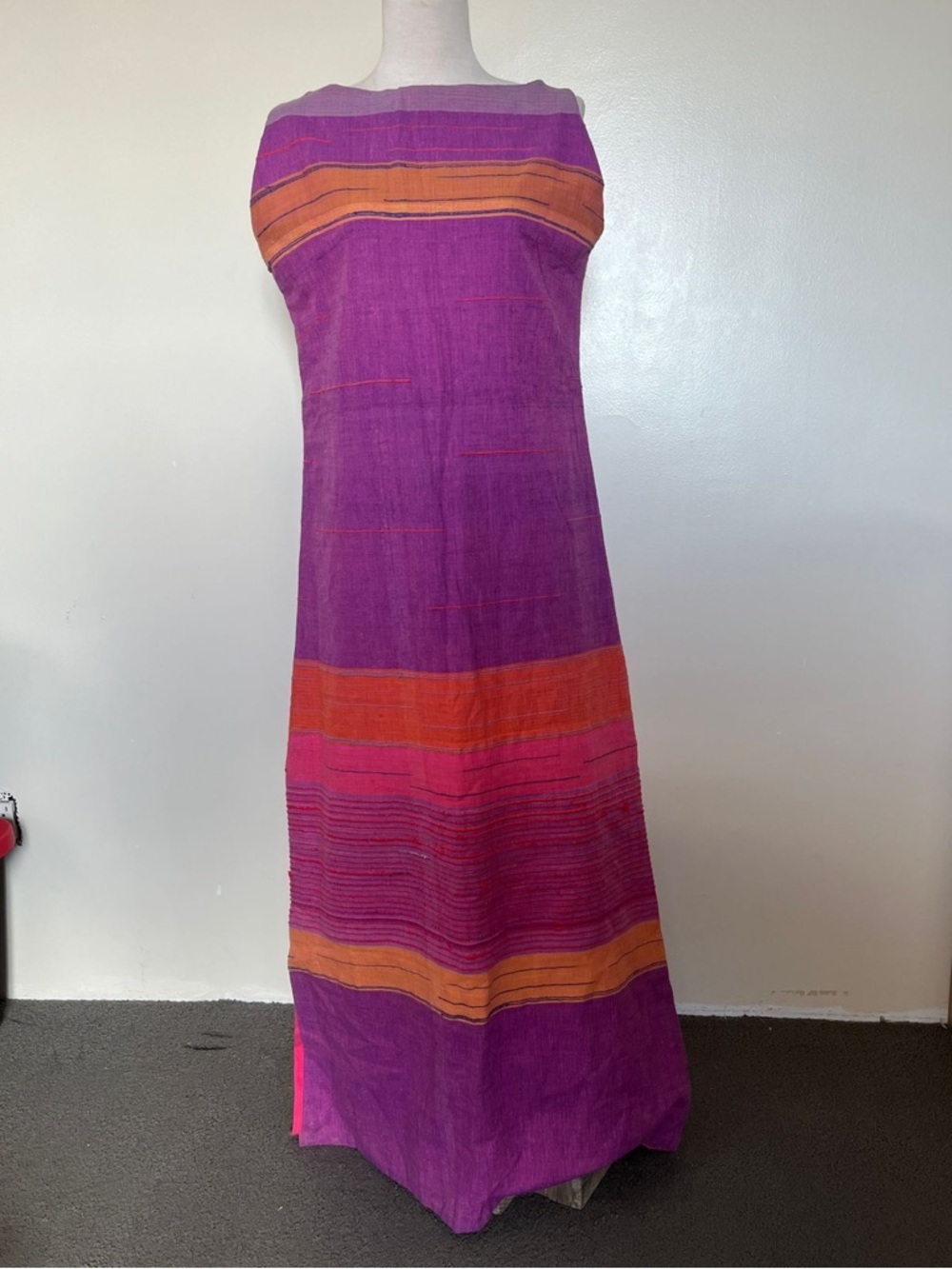 vintage By Nelly Purple & Orange Stripe Sleeveless Maxi Dress linenblend sz 12